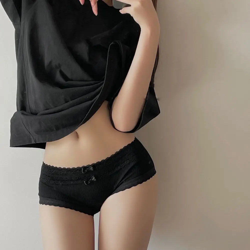 

Sexy Antibacterial Bow Lace Girls Mid-Waist Cotton Crotch Panties Women Underwear Seamless Briefs Japanese Lingerie