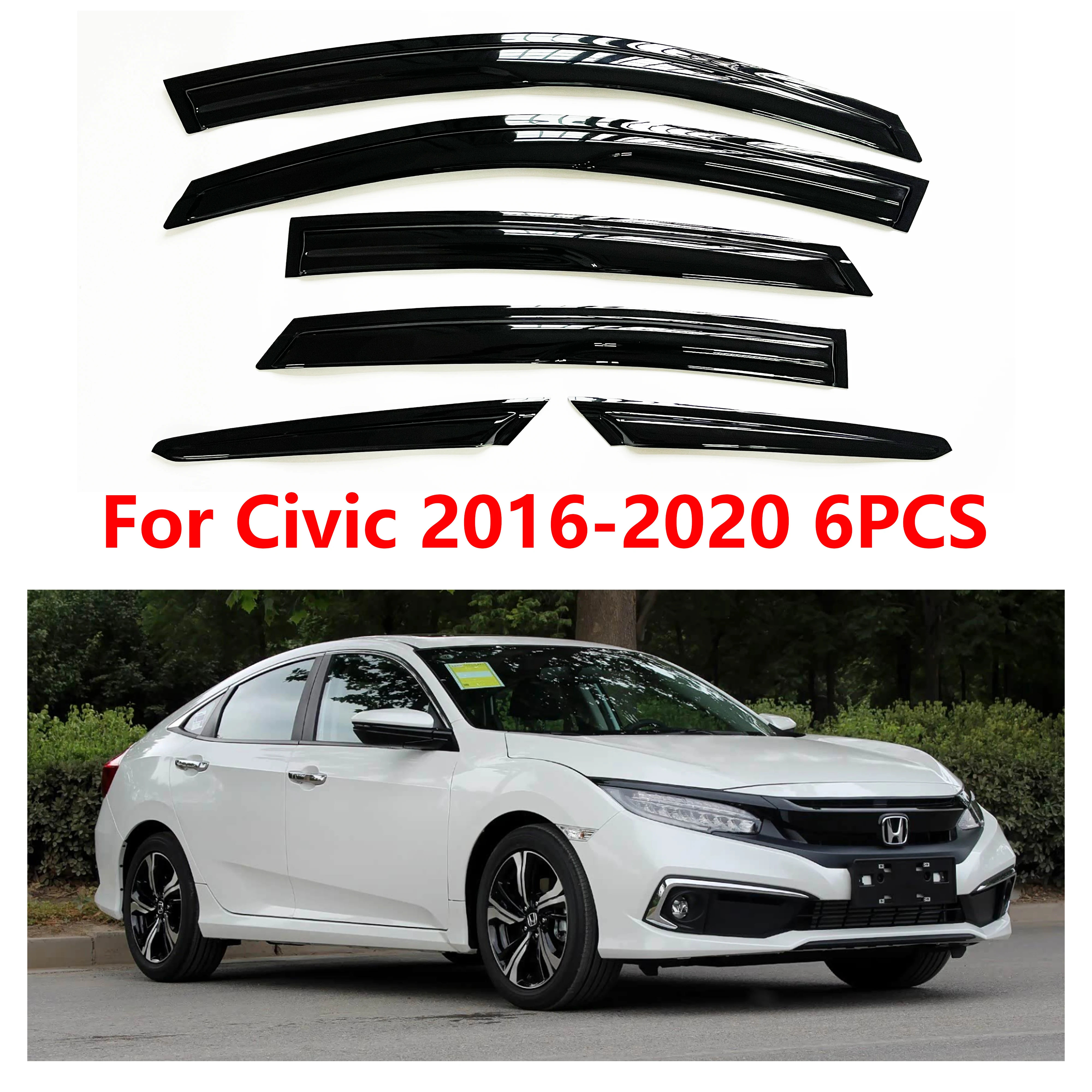 

6 шт. новейшей модели солнцезащитного козырька на окно автомобиля для Civic 2016-2020, седан, оконный козырек от дождя, оконные козырьки, дождевики