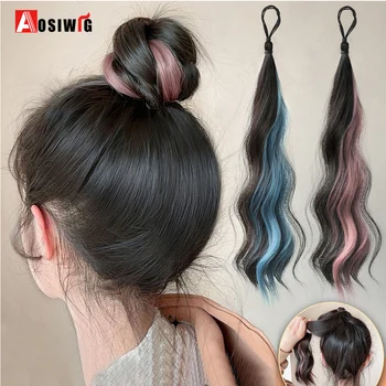 女性用合成シグノンセルフ巻きボールヘッドウィッグ、天然ふわふわヘアバン、増加ボリューム、1個