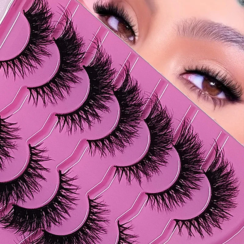 7 Paar 8D flauschige falsche Wimpern – natürliche Optikverlängerung, lässt sich leicht ein natürliches und auffälliges Aussehen anzeigen