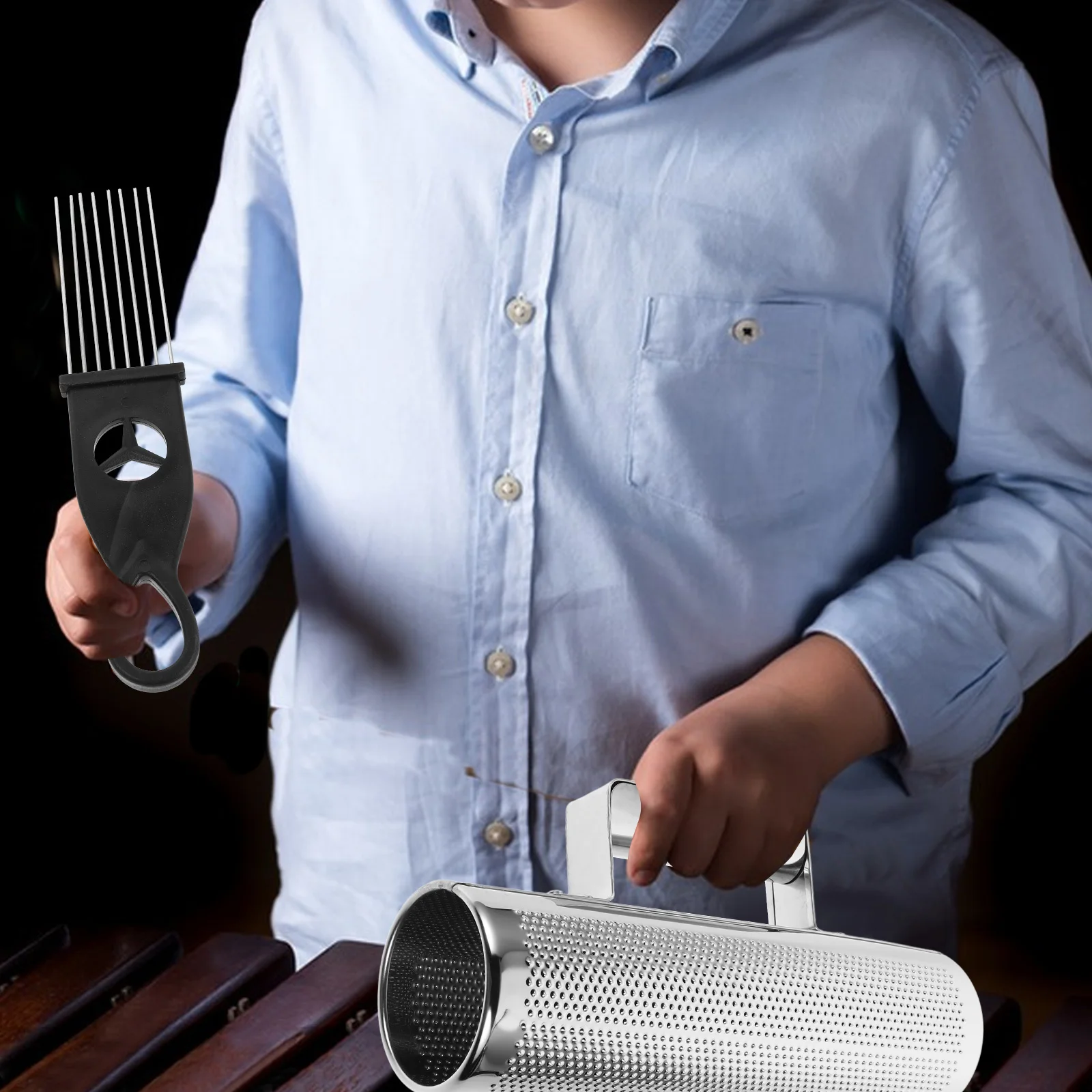 

Percussion Teaching Aids Silver Guiro Handheld Instruments Durable Stainless Steel scraper Design Portable Music Tools for Kids
