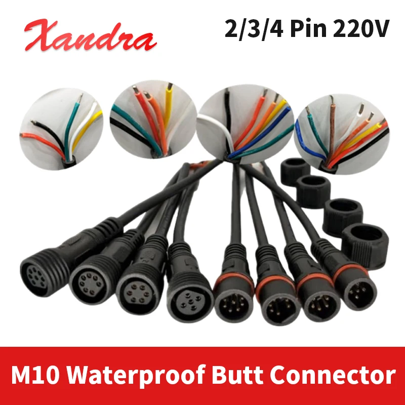 M10 2Pin 3/4 Pin Waterproof Butt Connector 220V Cable Extension Cord Male Female Connector Cable for Outdoor LED Car Boat Sensor