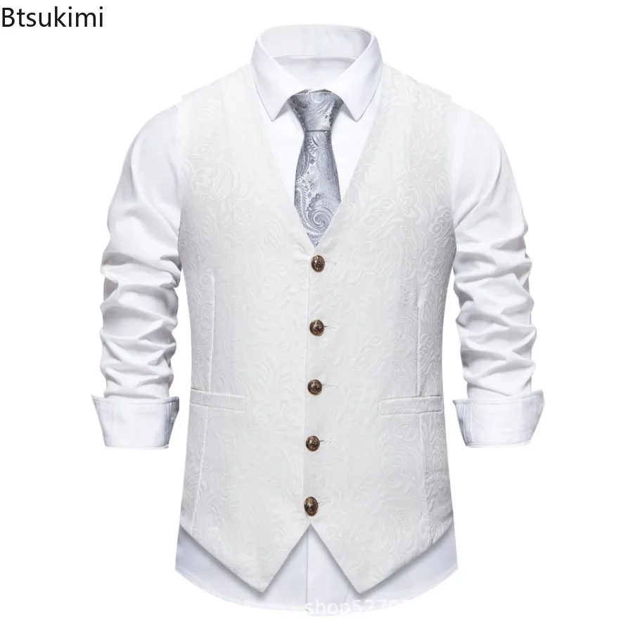 High-end Jacquard Suit Vest Men's Fashion Slim Tuxedo Vest Vintage Business Party Dress Vest Male Wedding Prom Luxury Waistcoats