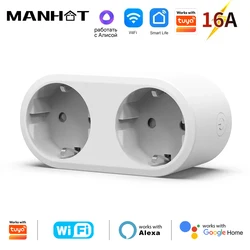 WIFI Smart EU Electrical Dual Plug 2 in 1 Socket European Standard 16A Power Adapter Socket Conversion Adaptor Work With Tuya