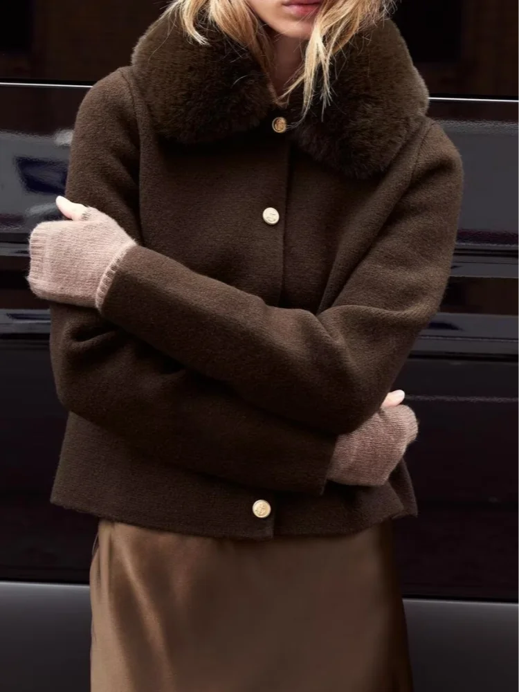 

Повседневный вязаный кардиган с воротником из искусственного меха, женский однобортный тонкий короткий свитер с длинными рукавами, женские повседневные уличные кардиганы для поездок на работу