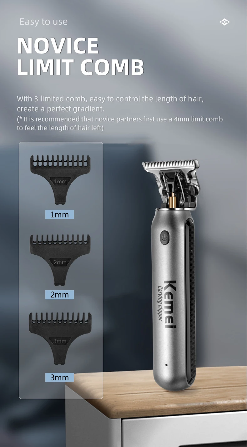 Kemei Mini-Haarschneider, Barttrimmer für Herren, Zero-Gap-T-Klinge, Haarschneidemaschine, kabelloser professioneller Haarschneider KM-1757 – Detail 11