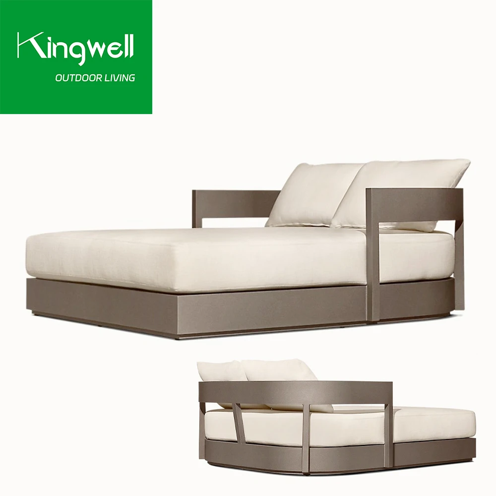 

Outdoor Aluminum Double Sun Lounger Waterproof Cushion for Patio Pool Porch & Courtyard for Hotels