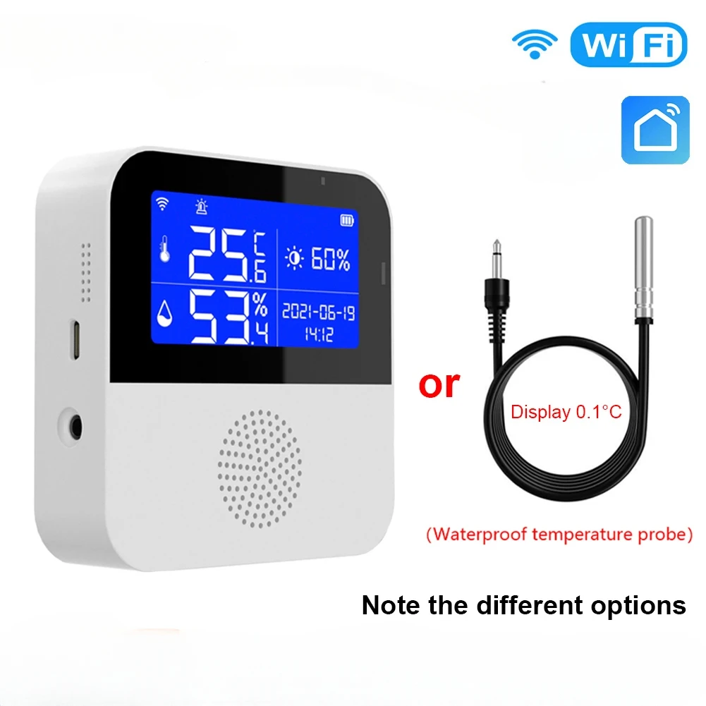 WiFi Temperature and Humidity Sensor Alarm Smart Home Indoor Outdoor Thermometer Detector for Plant, Aquarium Support Alexa, BBQ