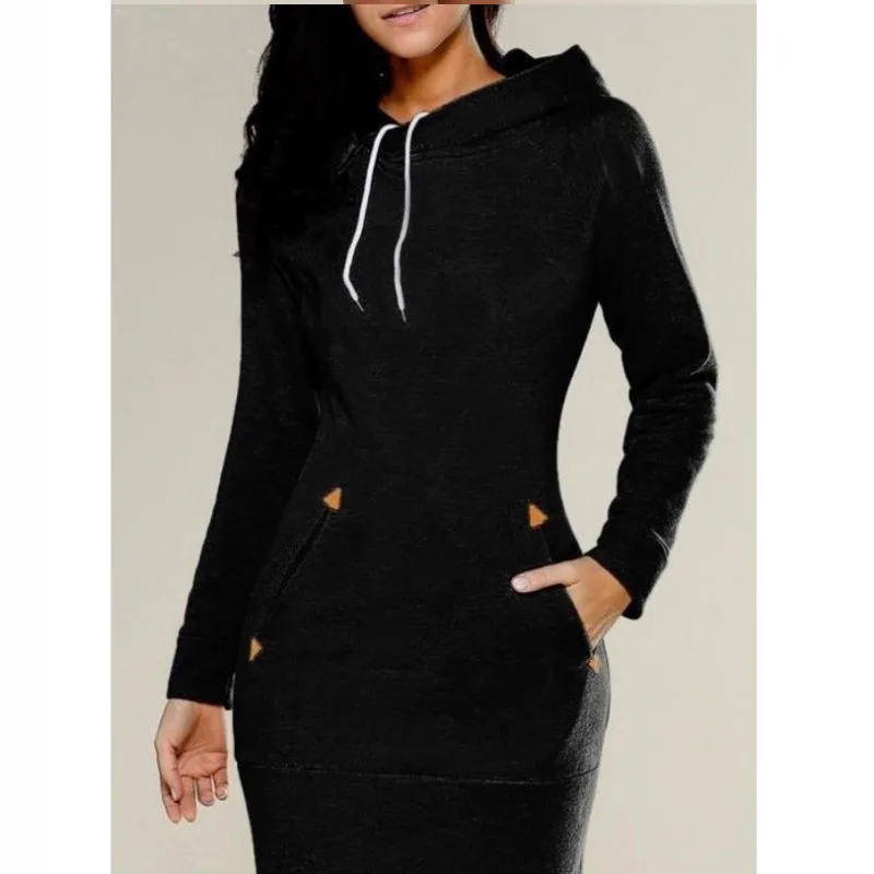 Damenbekleidung Neues mittellanges Sweatshirt-Kleid mit Kapuze und Reißverschluss
