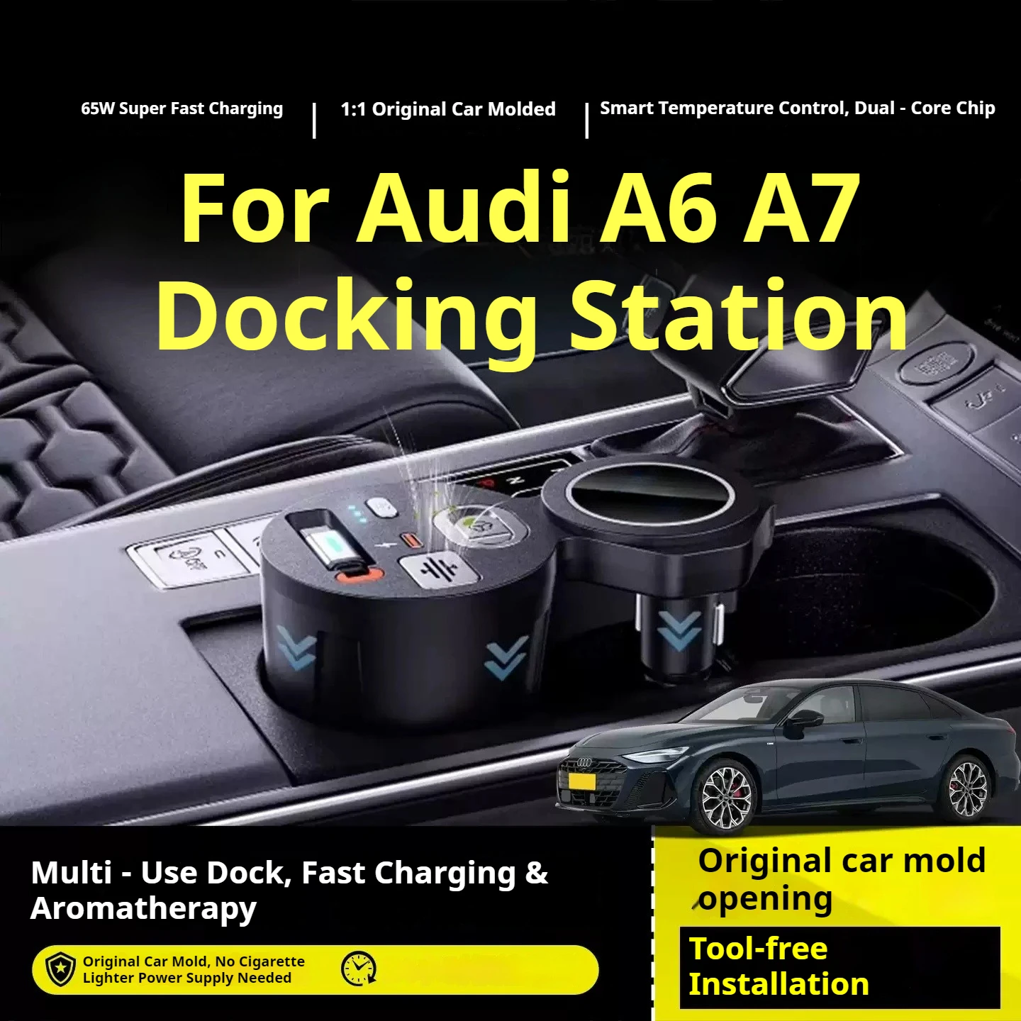 2019-2025 For Audi A6 A7 65W Super Fast Charge Wireless & Type-C Aromatherapy Expansion Dock Car Perfume