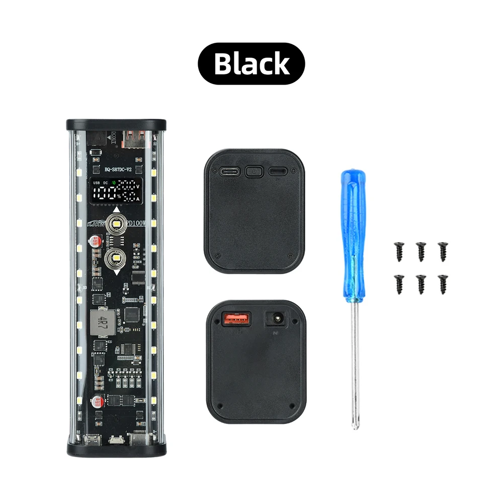 Pd 100w Fast Charging Power Bank 8-cell 21700 Battery Holder Diy Shell Module With Led Light Battery Box Touch Dc Voltage Adjust