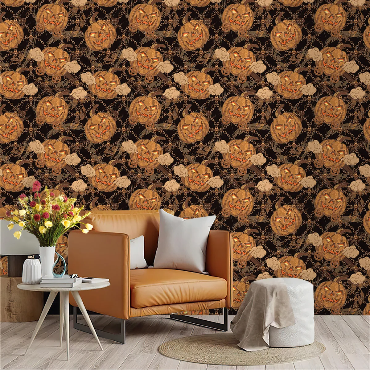 Halloween Decorations Wallpaper Self Adhesive Horror Pumpkin Wall Stickers Peel and Stick Contact Paper for Kids Holiday Party