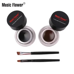 Music Flower 2 In1 Eyeliner Gel Makeup For Women Brown Black Lasting Waterproof Blue Violet Eye Liner With Brushes Cosmetics Set