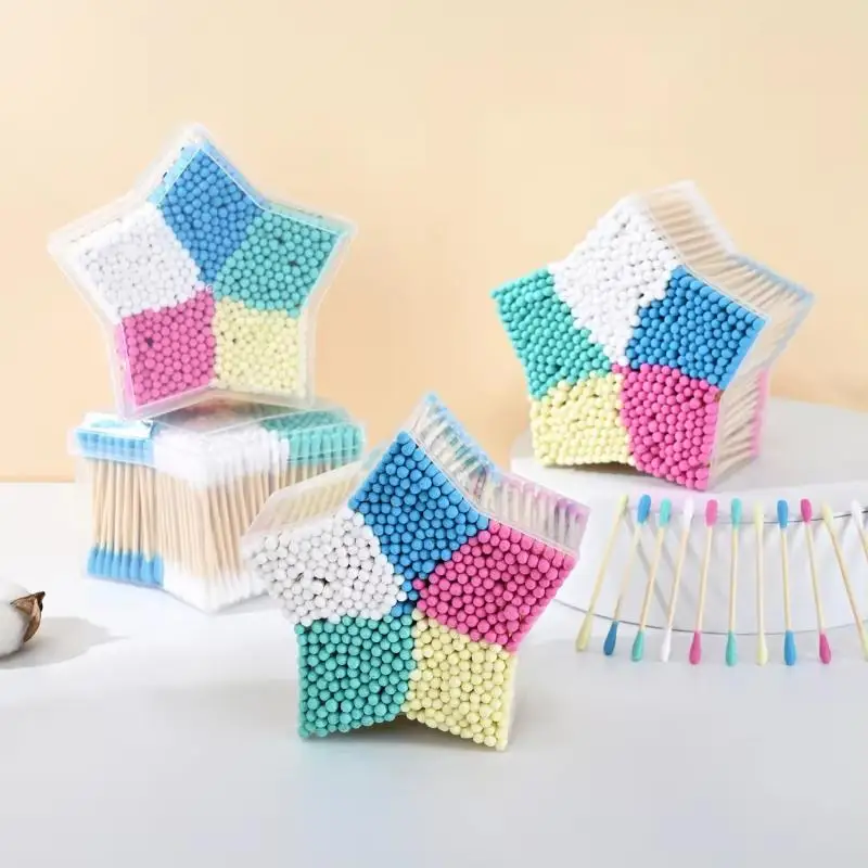 500 ピース/箱クリーン衛生綿棒カラー双頭綿棒メイク落とし耳綿棒化粧品ツール