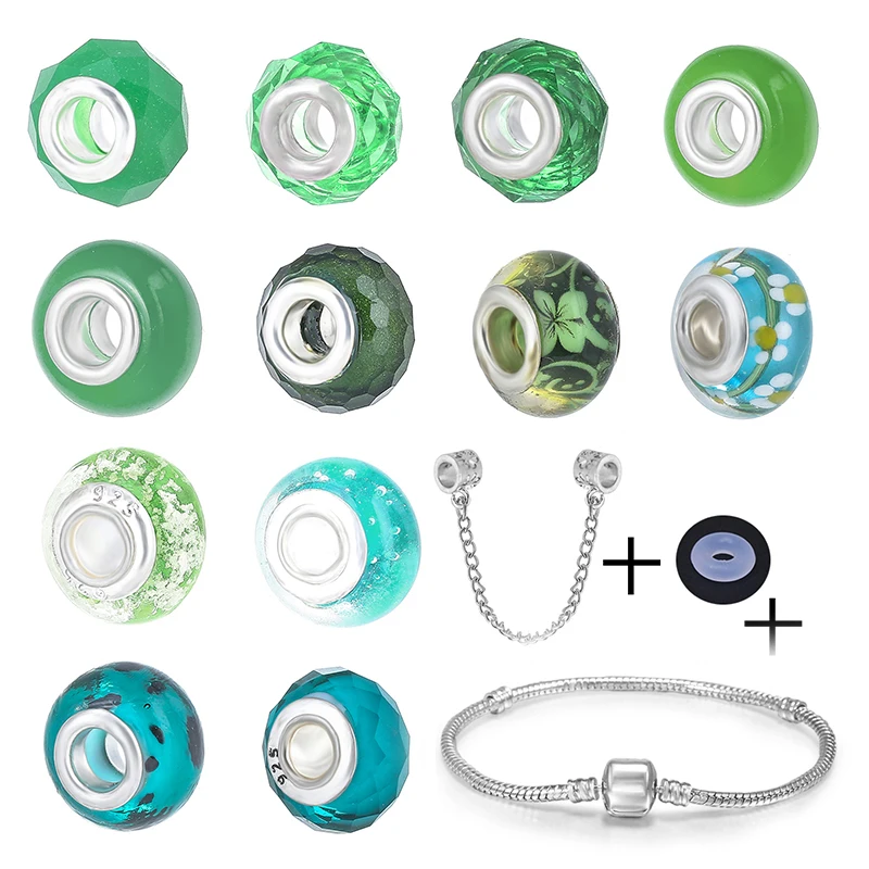 2 Stück/Set Trendige Grüne Murano-Schmetterlings- und Blumen-Kristall-Charm-Perlen Passend für Marken-Charm-Armbänder und Halsketten für Frauen und Männer DIY-Schmuck