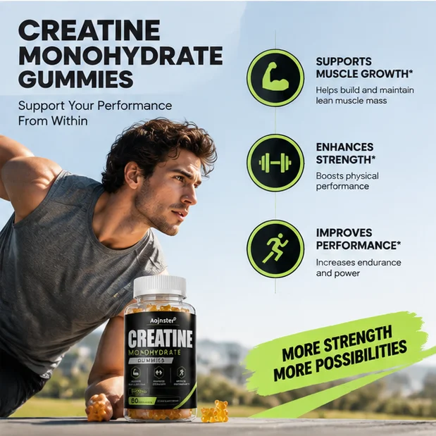 Premium Creatine Monohydrate Formula Gummies,Chewable Daily Fitness Nutritional Intake,60 Counts