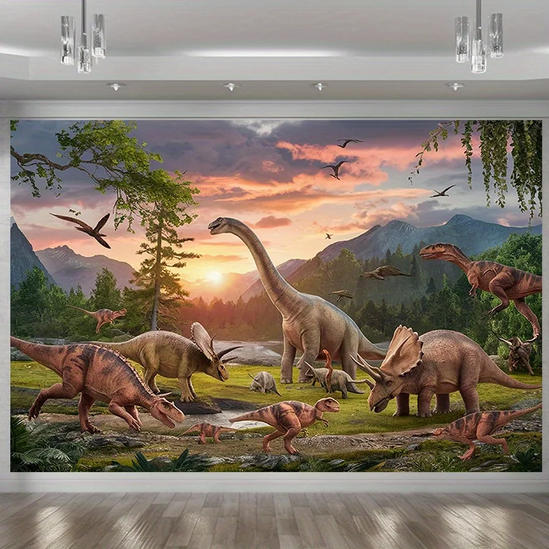 Dinosaur Wall Tapestry Prehistoric Landscape Mural Decor Jurassic Park Theme Room Art Hanging Blanket for Kids Bedroom Nursery