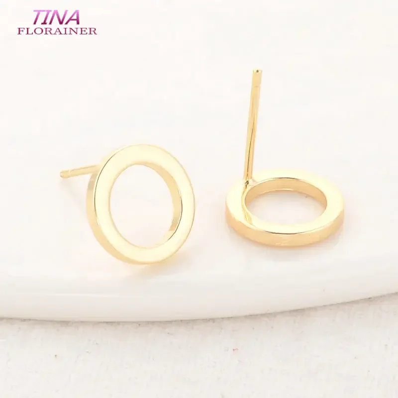 6PCS 14K Real Gold Color Brass Round Shape Stud Earrings Pins Earrings Jewelry Making Supplies Diy Findings Accessories