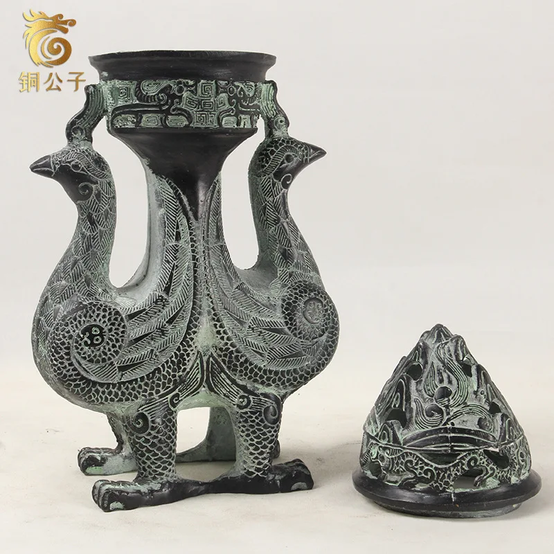 Shuangfeng Antique Bronze Ware Tea Table Study Incense Ceremony Decoration Crafts Han Dynasty Boshan Furnace