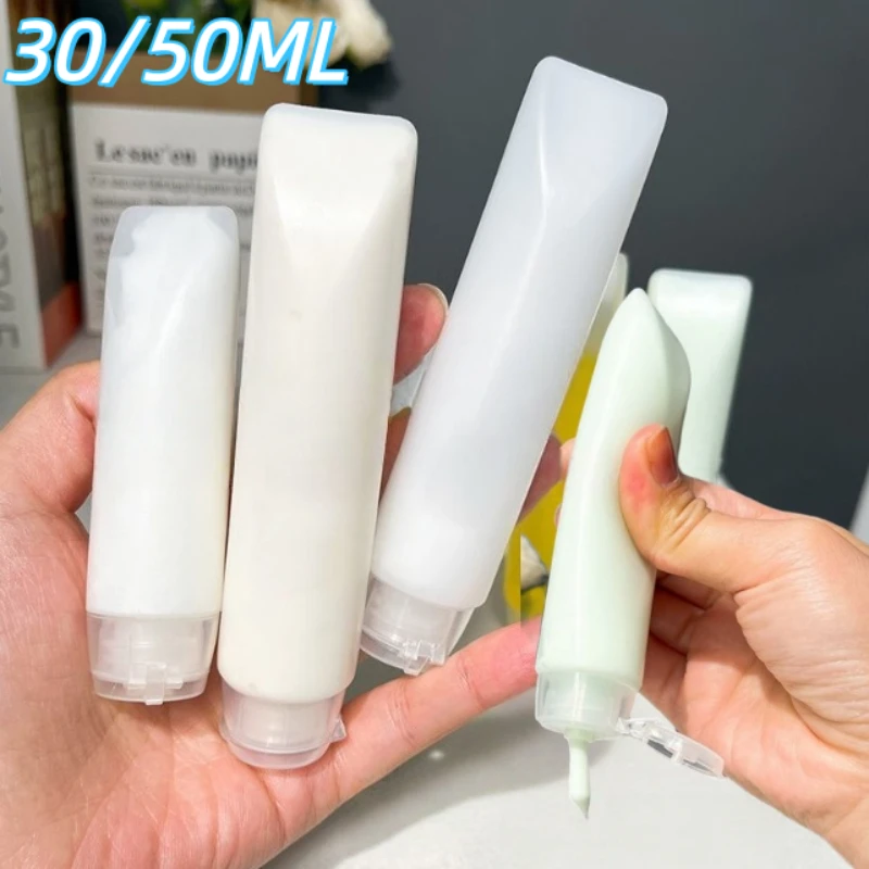 ขวดบีบพลาสติกแบบเติมได้ ขนาด 30/50 มล. จำนวน 2/5/10 ชิ้น สำหรับเดินทาง บรรจุภัณฑ์เครื่องสำอางแบบใส สำหรับใส่โลชั่น แชมพู