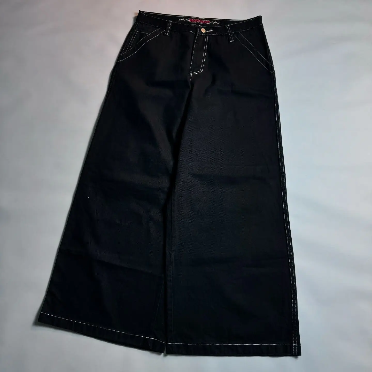 Pantalones vaqueros holgados con estampado bordado Harajuku para hombre y mujer, ropa de calle Y2K, Pantalón ancho de cintura alta, monopatín negro