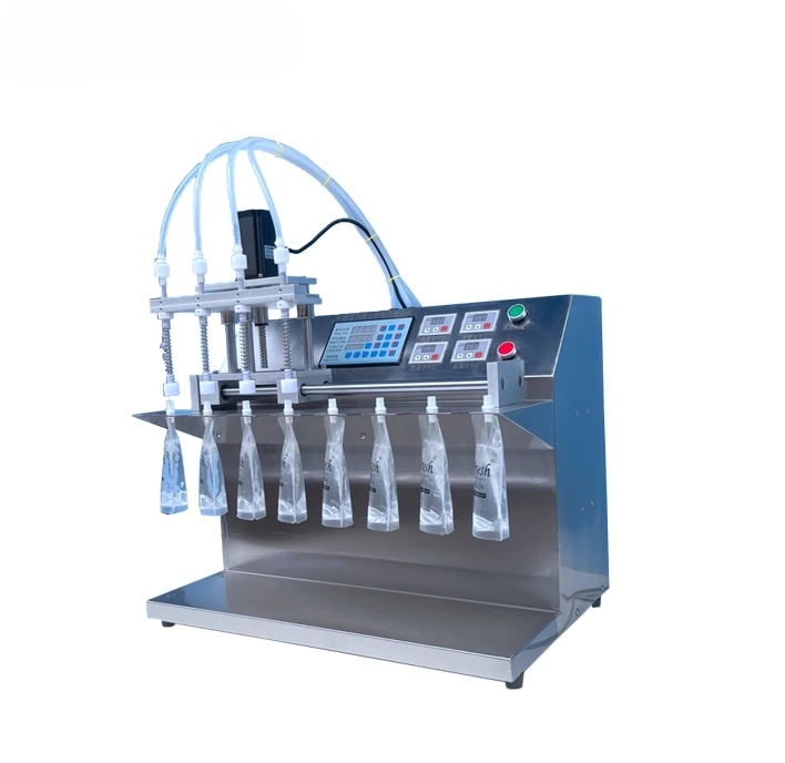 Tes Semi-automatic 4-head Self-supporting Nozzle Bag Filling Machine Milk and Soy Milk Liquid Filling Machine