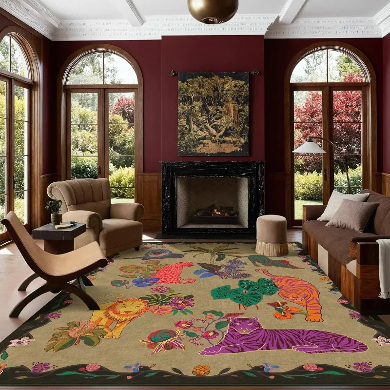 Lion Animal Print Living Room Carpet Large Area Sofa Rugoldable Machine Washable Bedroom Bedside Non-slip Soft Floor Mat Ковер - view 3