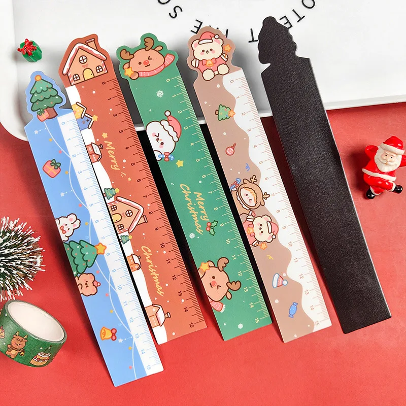 Christmas Cartoon Reindeer Magnetic Soft Ruler 15cm Cute Flexible Measuring Straight Ruler Creative Kids School Stationery Gift
