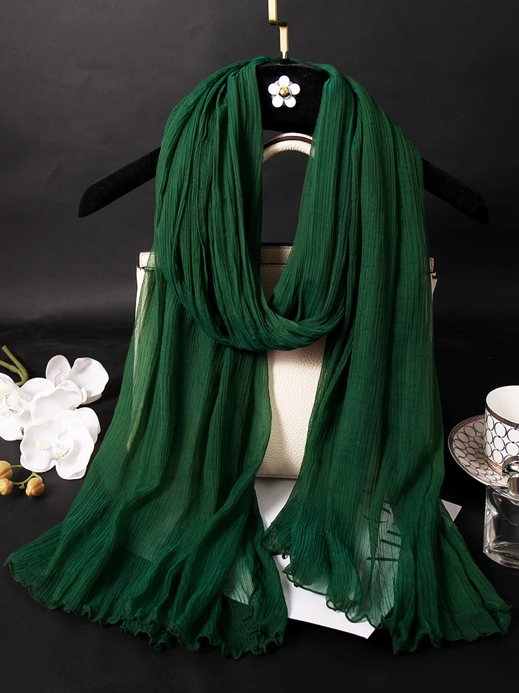 新しい韓国スタイルの女性用シルクスカーフ肌に優しいプリーツ加工の長方形マルベリーシルクスカーフオールシーズン対応フレッシュグリーン