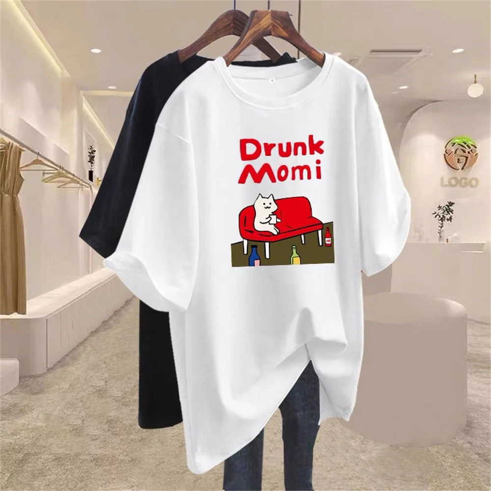 

Chic Cartoon Print T-shirt Men's Women's Summer Casual Loose T Shirts Sweet Pullover Street Style Y2k Cotton Tops Clothing