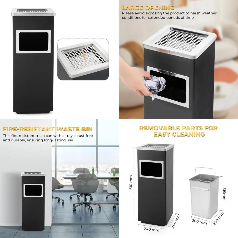

Commercial Outdoor Stainless Steel Square Trash Can with Removable Inner Bucket for Waste Disposal and Convenience