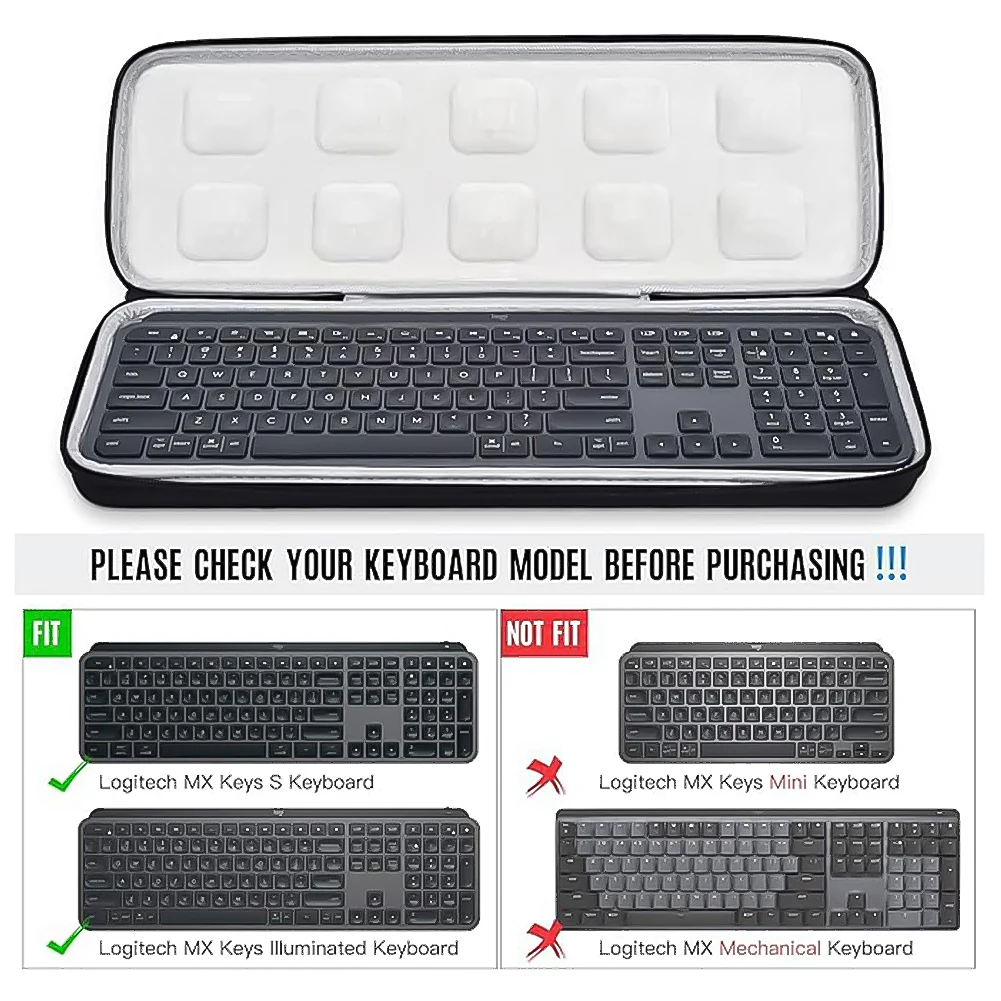 Wireless Keyboard Storage Bag Shockproof EVA Hard Carrying Case Splashproof Travel Home Storage Box for Logitech MX Keys S/Mini