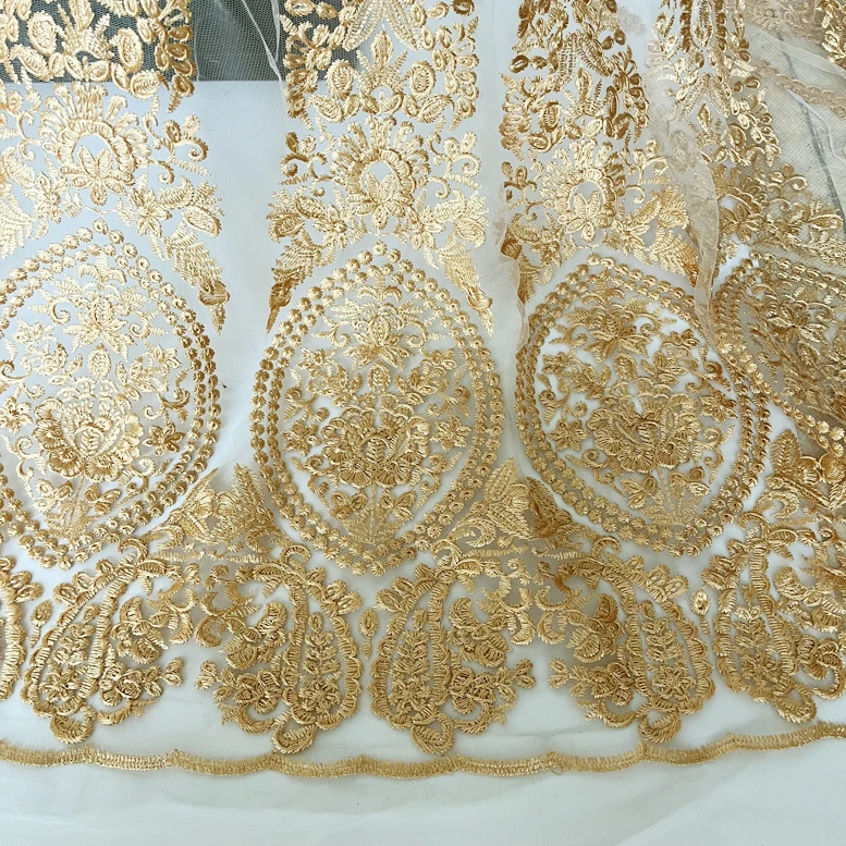 High quality lace Patchwork Golden thread embroidery tissu High end dress cheongsam fabric