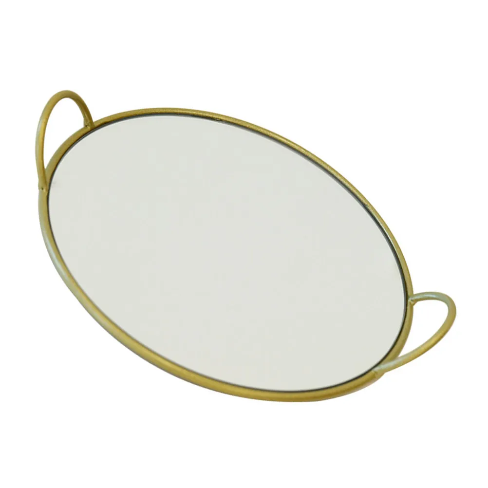 

1Pcs Brass Handle Storage Tray Round Serving Tray Desktop Decor Snack Fruit Cake Dessert Display for Home Restaurant Party