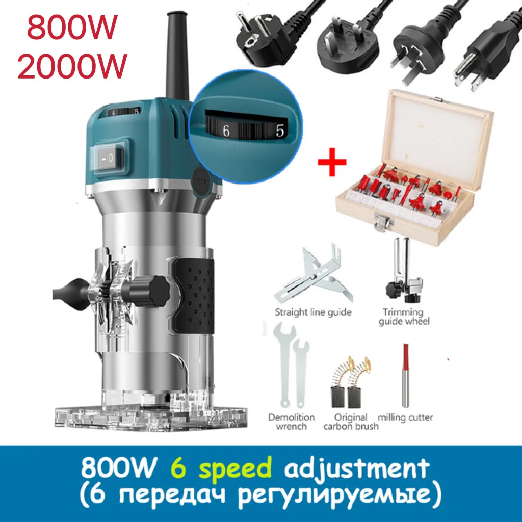 800W 30000RPM Wood Router Machine Woodworking Electric Trimmer 1/4 Inch Wood Carving Milling Cutting Tools Carpenter Power Tool