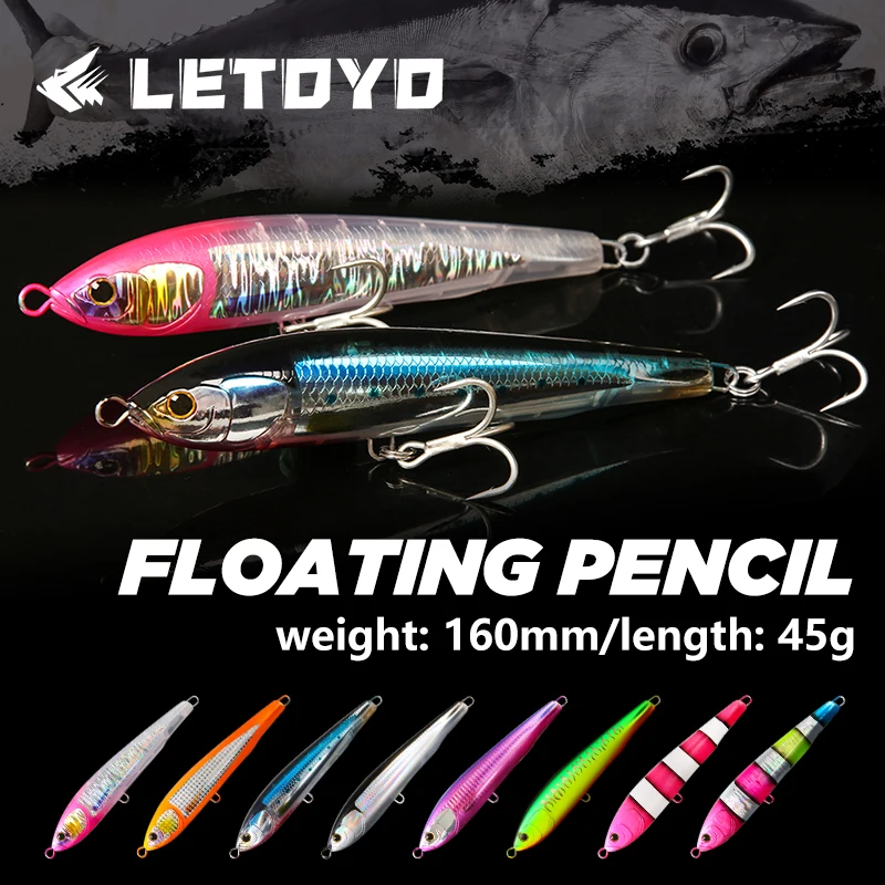 Isca Artificial Flutuante LETOYO 45g 160F para Pesca em Alto Mar, Isca de Trolling, Stickbait, Popper, Wobblers, Isca Dura Artificial para Atum