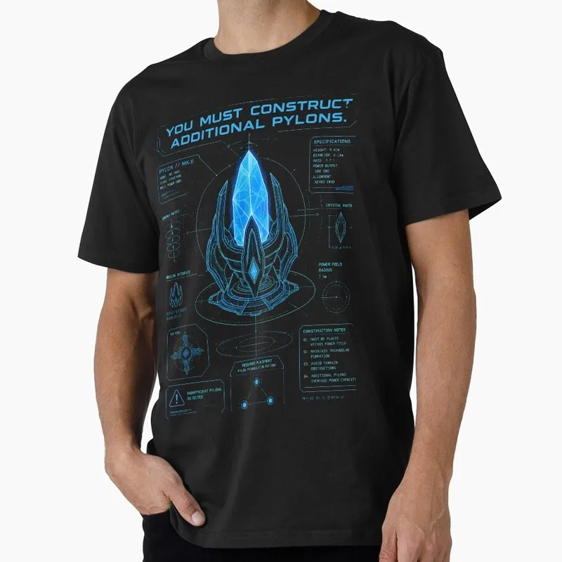 Alien Engineering Blueprint StarCraft Graphic T‑Shirt Vintage Retro Game Print Tshirt Short Sleeve Streetwear Gamer Gift Tee