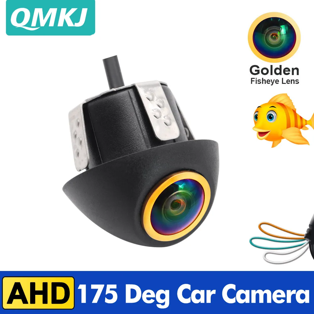 QMKJ 175 Degrees AHD Car Rear View Camera Fisheye Lens Full HD CCD Night Vision Vehicle Reversing Front Camera With Drill Bit