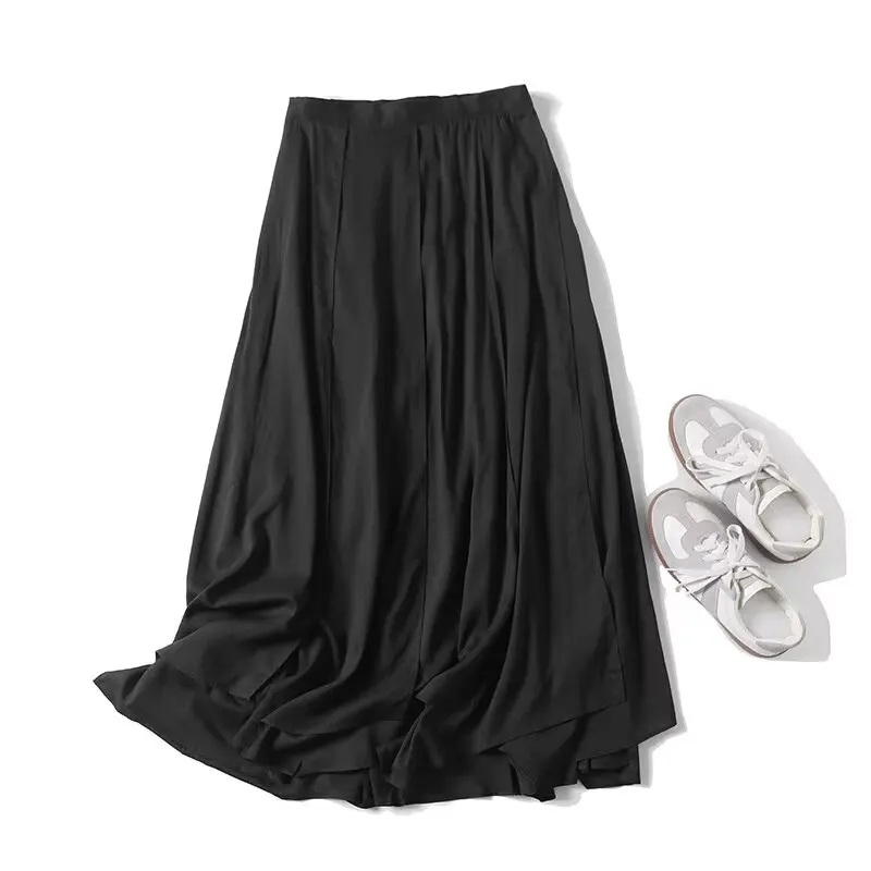 Dave&di Summer Linen Skirts Minimalist Woman Clothing Pleated Midi Skirt For Women French Elegant High Waist A-line Skirt Women