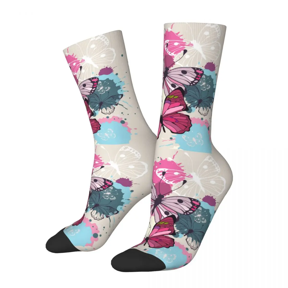 

Hip Hop Vintage Butterflies And Flowers Crazy Men's Socks Unisex Street Style Pattern Printed Funny Crew Sock Boys Gift