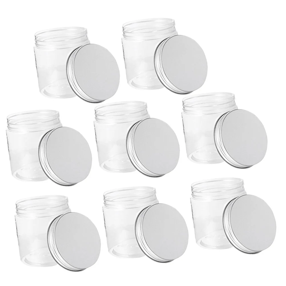 

8 Pcs 250ml Mini Transparent Silver Aluminum Lid Mason Jar Set Plastic Honey Pots Jars Soap Container