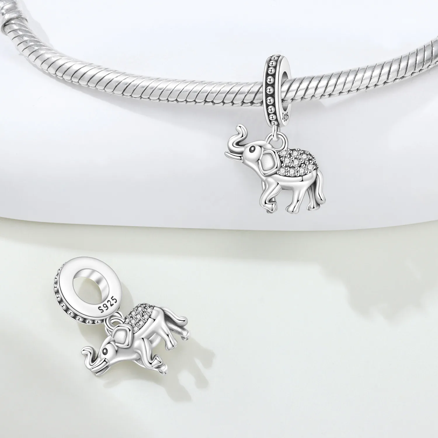 CYMYSS 925 Sterling Silver Charm Cute Animals Bead Elephant Pendant Fit Bracelets Necklace DIY Jewelry Making Party Gift