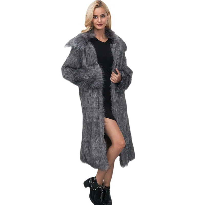 New European and American Style Winter Women's Plus Size Faux Fur Coat Long Slim Thick Warm Jacket Coat