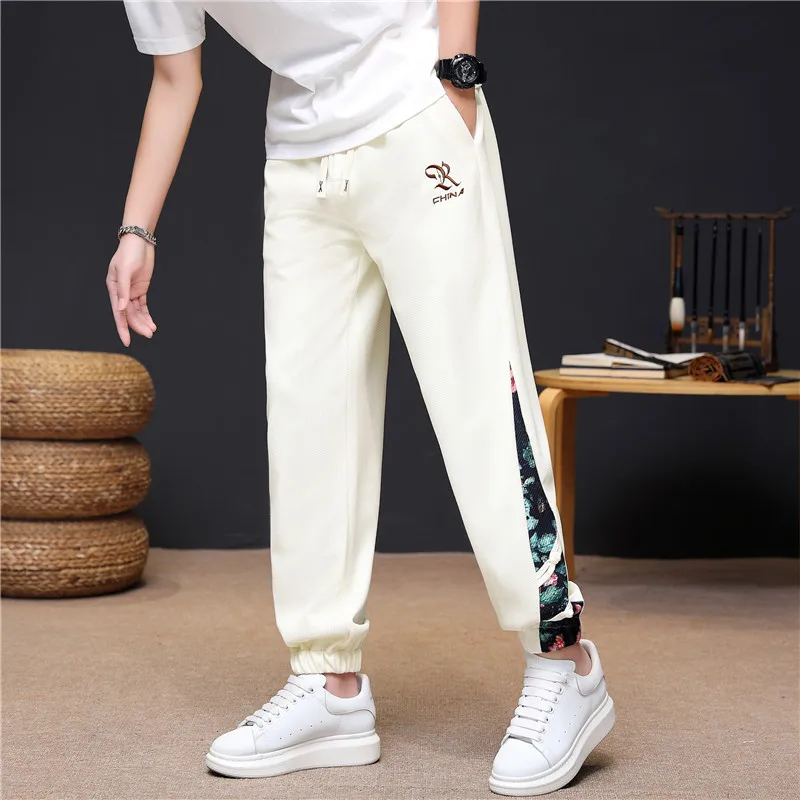 Spring Summer Men Pants Sports Outdoor Casual Trousers patchwork Lightweight Print sweatpants Male Long cuffed pants