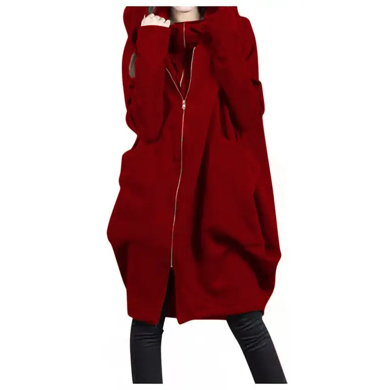 

Autumn women's new plus size leisure vacation two-piece hooded coat fashion pocket zipper long solid color coat.