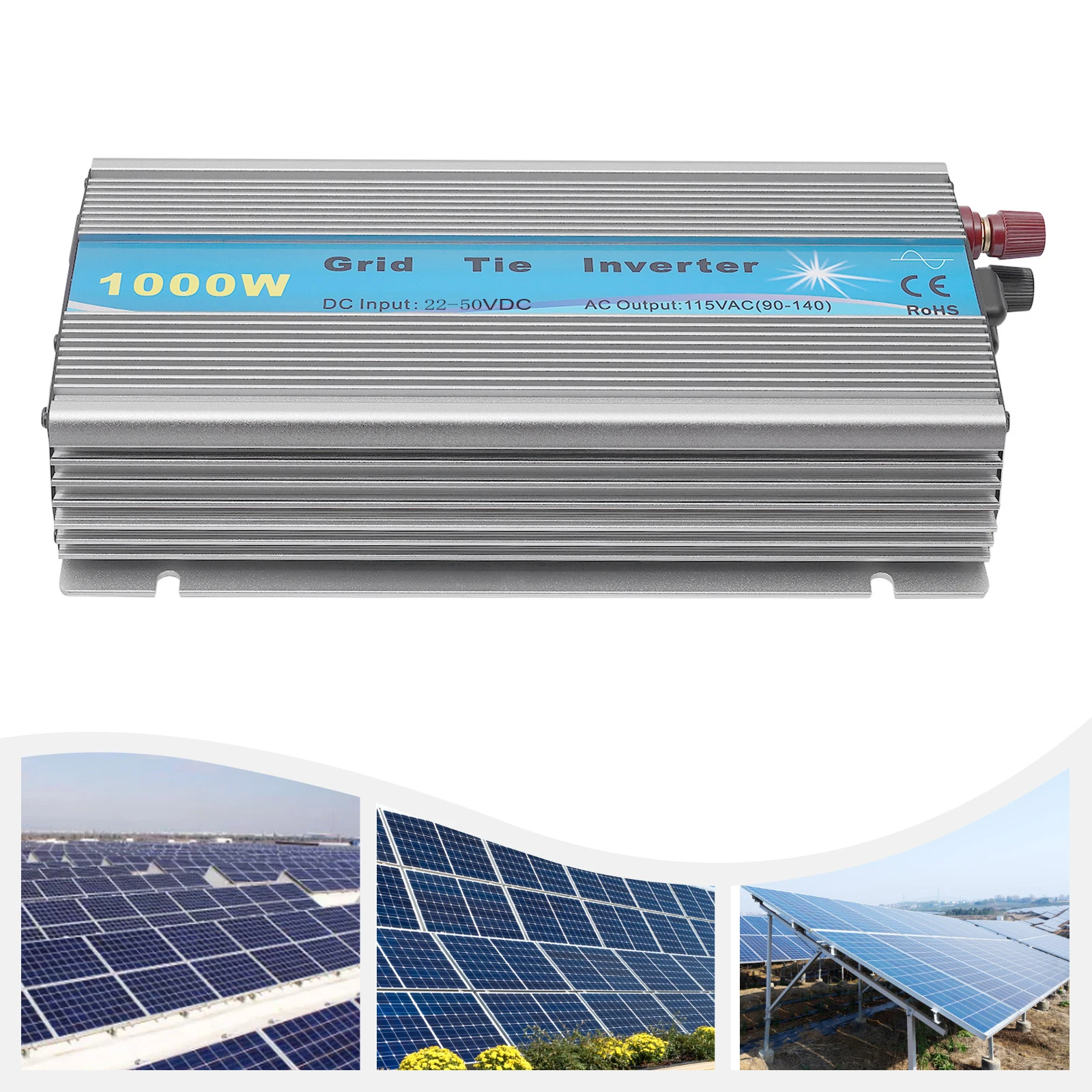 1100W Grid Tie Inverter MPPT Pure Sine Wave 22-50VDC Solar Input AC90-140V Output for 36V Solar Panel