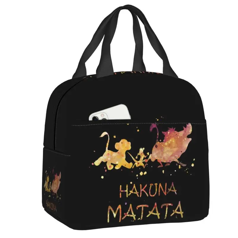 Custom Hakuna Matata Poster Insulated Lunch Bag for Work School Portable Thermal Cooler Bento Box Women Kids