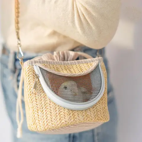 앵무새 케이지 짚으로 짠 모란 새 작은 애완 동물 배낭 휴대용 통기성 외부 케이지 조류 용품 조류 케이지