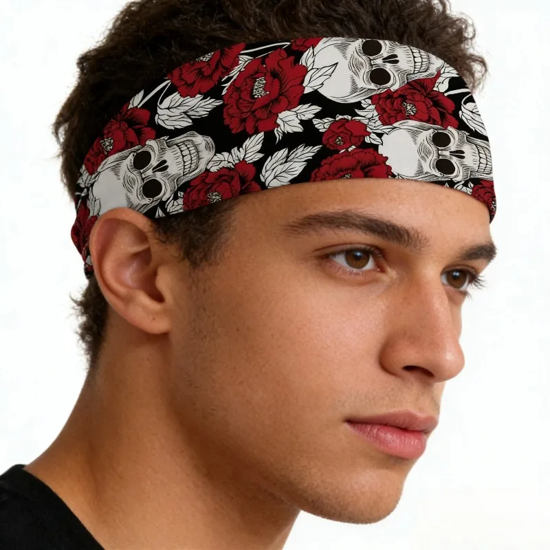 

a fashionable hair band with skull pattern, a breathable sweat-absorbing headband for sports yoga