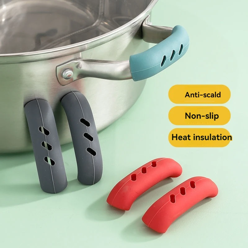 2pcs Silicone Pan Handles Anti-Scald Cover Iron Skillet Frying Pan Ears Anti-Scald Pan Handles Thermal Insulation Pan Ear Covers